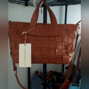 ANTIK CRAFT Chic Brown Woven Tote Bag and Wallet  NWT
